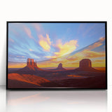 Framed acrylic artwork showcasing a vibrant desert landscape in rich hues of orange and gold, with a sleek black frame, perfect for enhancing modern home decor.