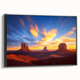 Framed canvas artwork showcasing a striking desert landscape with vibrant colors, mounted in a sleek black frame. Ideal for modern home decor.