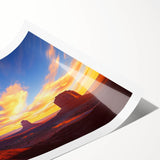 Desert landscape rolled print showcasing vibrant colors and intricate details, featuring golden sand dunes and a dramatic sunset, packaged securely in a protective tube.
