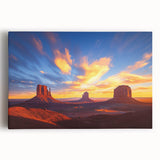 Desert landscape stretched canvas art showcasing vibrant orange and gold hues with intricate details, ideal for enhancing home decor and creating a serene atmosphere.
