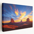 Stretched canvas artwork depicting a vibrant desert landscape with rich colors and detailed textures, showcasing a serene sunset over sand dunes. Ideal for enhancing home decor with a touch of nature.