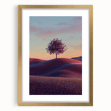 Elegant gold-framed landscape artwork featuring vibrant green fields under a bright blue sky, designed with a white mat for a sophisticated display. Perfect for home decor.