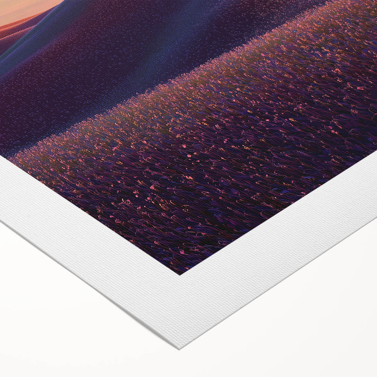Vibrant rolled canvas artwork showcasing a serene landscape with rolling green fields under a bright blue sky, elegantly packaged in a protective cardboard tube for safe delivery.