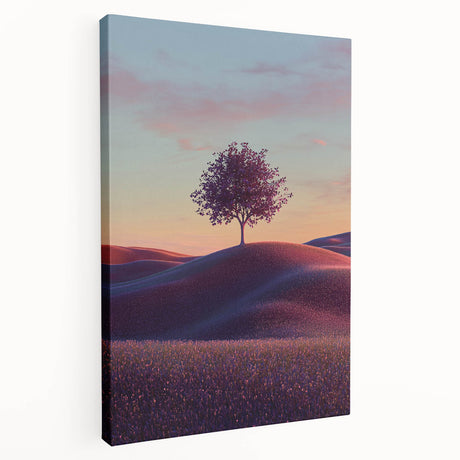 Stretched canvas artwork depicting vibrant green fields under a bright blue sky, showcasing serene landscape beauty with a side view perspective. Ideal for home decor.