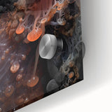 Large abstract wall art in mid-century modernist style on acrylic glass, featuring earthy tones.