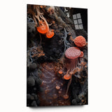 Large abstract wall art on acrylic glass, featuring swirling blue and gray tones, ideal for bedroom or dining room decor.