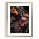 Textured abstract art print in silver frame with natural elements, ideal for modern bedroom ambiance.