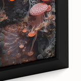 Extra large framed canvas featuring black textured art with colorful abstract elements, ideal for living room decor.