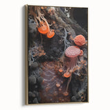 Framed canvas depicting a black and gold landscape, ideal for bedroom wall art.