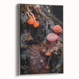 Landscape art painting featuring natural close-ups, presented in a silver-framed canvas.