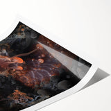 Extra large wall art featuring line art flowers in black on white, rolled print, ideal for large living room wall decor.