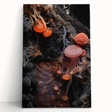 Black and white close-up photo of natural elements on a stretched canvas, ideal for kitchen wall art.