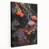 Close-up of a natural elements-themed stretched canvas featuring earthy green and brown tones, ideal for kitchen wall art.