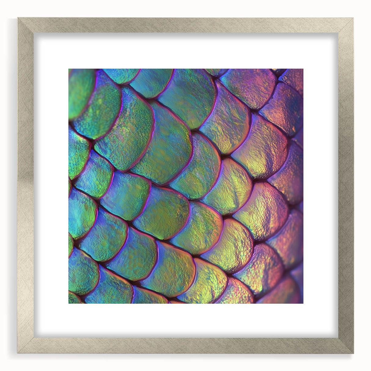 Textured abstract art print featuring a close-up of an animal in muted earth tones, framed in silver.