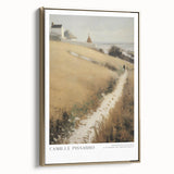 Framed canvas of a vintage-style landscape painting with muted earth tones, ideal for bedroom wall art.