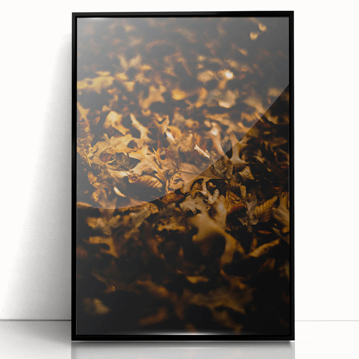 Large abstract wall art featuring autumnal hues on a framed acrylic in a mid-century modernist style.