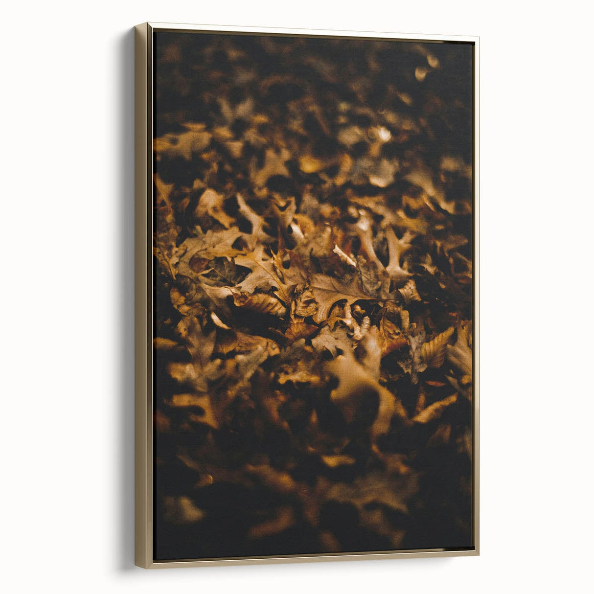 Framed canvas depicting a vintage-style landscape with autumnal trees in gold and black tones, ideal for bedroom wall decor.