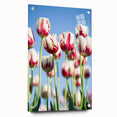 Large abstract wall art on acrylic glass depicting vibrant spring colors, ideal for bedroom or dining room decor.