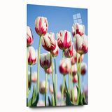 Large abstract wall art in vibrant spring hues on acrylic glass, ideal for bedroom or dining room decor.