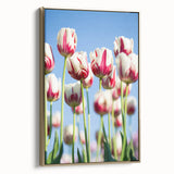 Framed canvas depicting a vintage spring landscape in muted greens and golds, ideal for bedroom wall decor.