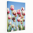 Spring-themed stretched canvas depicting blooming trees in vibrant green and pink hues, ideal for kitchen wall art.