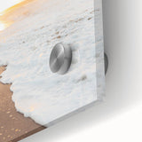 Large abstract wall art on acrylic glass featuring mid-century modernist summer tones, ideal for dining room decor.