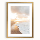 Extra large abstract art print in vibrant gold and warm tones on a framed canvas, ideal for living room decor.