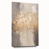 Large abstract wall art on acrylic glass depicting winter season in muted blue and white tones.