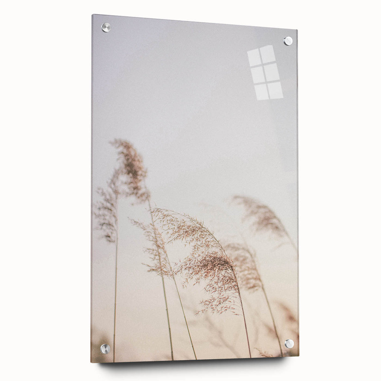 Large abstract wall art on acrylic glass featuring swirling blue and white patterns.