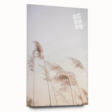 Large abstract wall art in vibrant blue and orange hues on acrylic glass, suitable for bedroom or dining room decor.