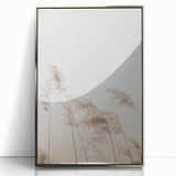 Mid-century modernist art deco poster featuring geometric shapes in silver and gray on acrylic, ideal for nursery wall art.