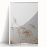 Art deco poster of a stylized summer scene in pastel shades, framed in white acrylic, suitable for nursery wall art.