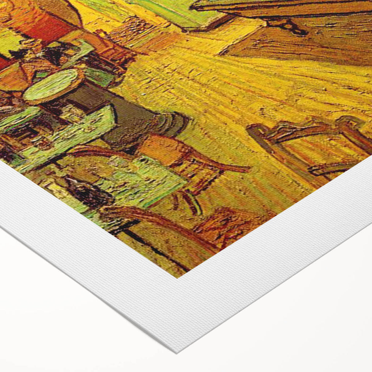 Art deco poster featuring a starry night scene with swirling blue and yellow hues on rolled canvas.