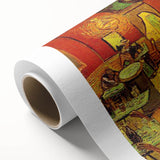 Art Deco style poster of a serene landscape on rolled canvas, in soft pastel colors, ideal for nursery wall art.