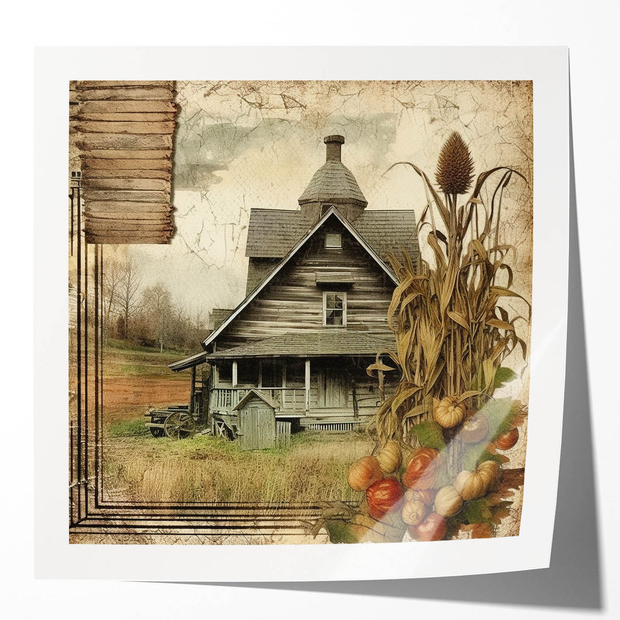 Rustic Farmhouse Decor with Barn and Corn Stalks - Country Style Art