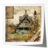 Rustic Farmhouse Decor with Barn and Corn Stalks - Country Style Art