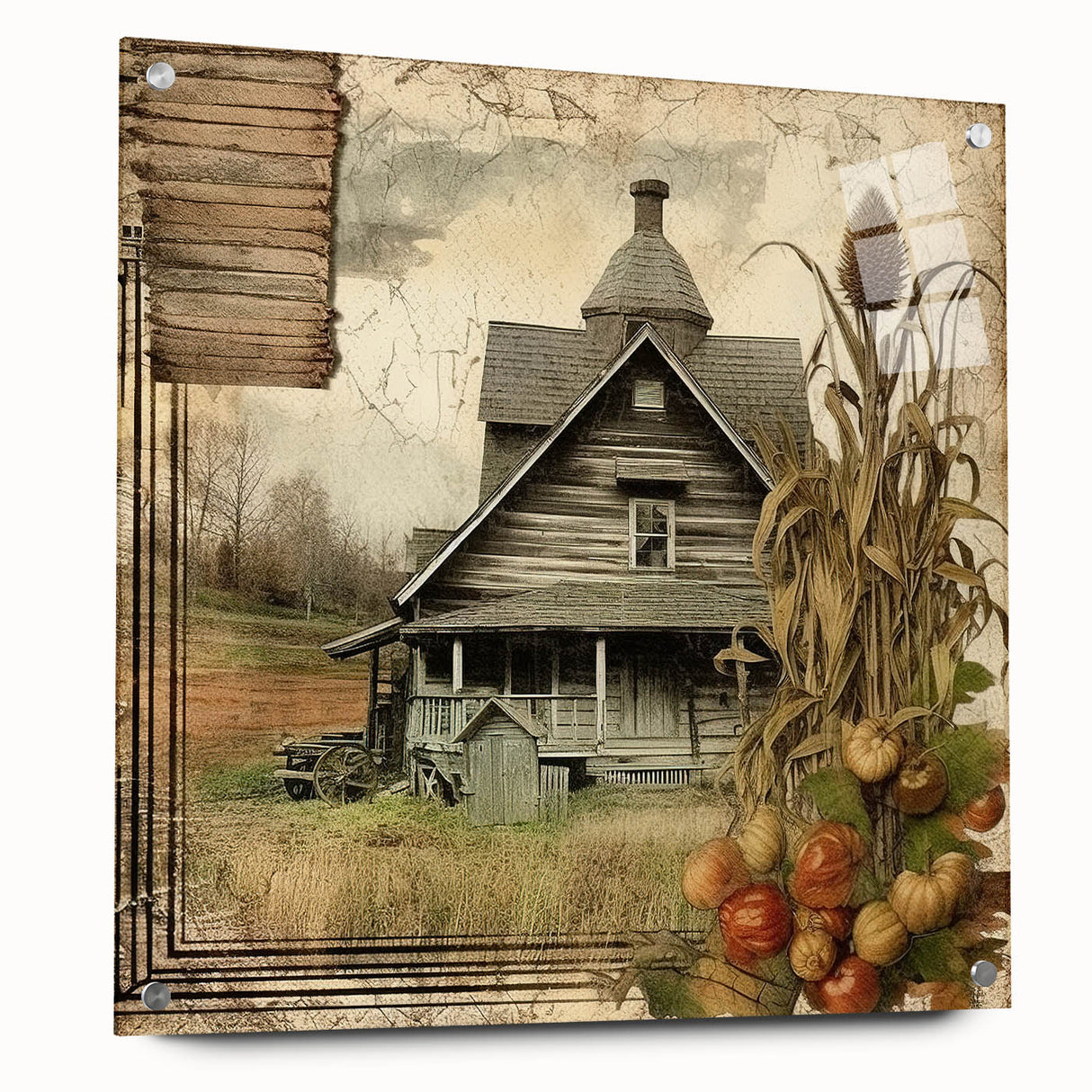 Rustic Farmhouse Decor with Barn and Corn Stalks - Country Style Art