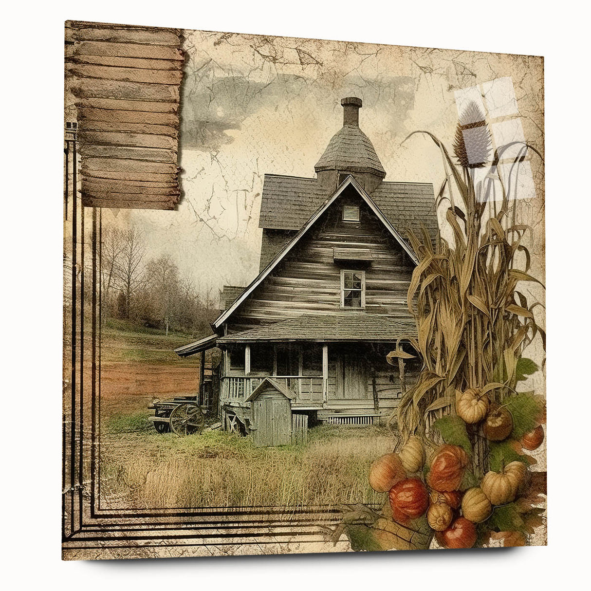 Rustic Farmhouse Decor with Barn and Corn Stalks - Country Style Art