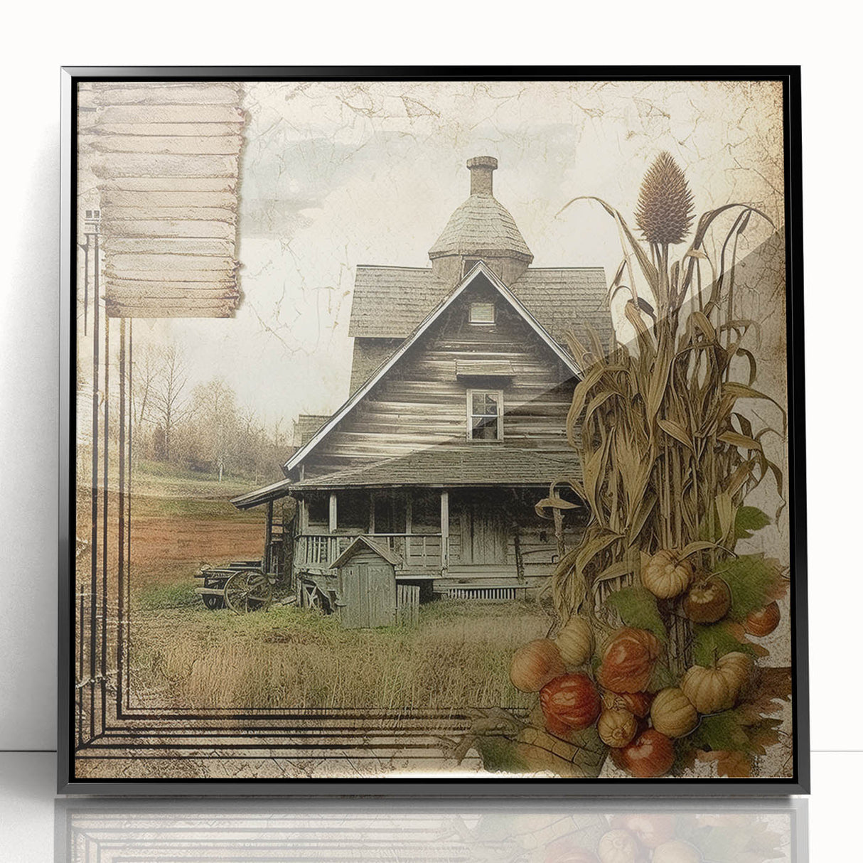 Rustic Farmhouse Decor with Barn and Corn Stalks - Country Style Art