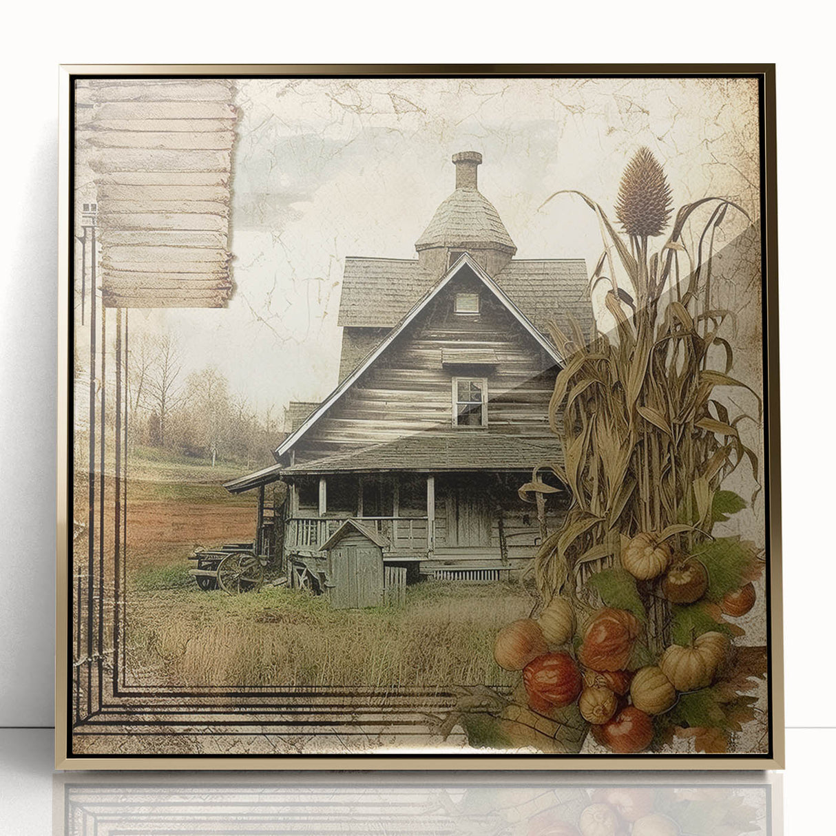 Rustic Farmhouse Decor with Barn and Corn Stalks - Country Style Art