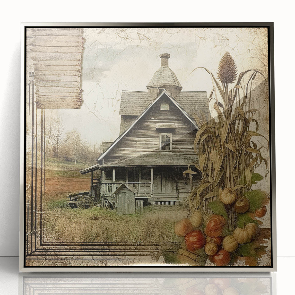 Rustic Farmhouse Decor with Barn and Corn Stalks - Country Style Art