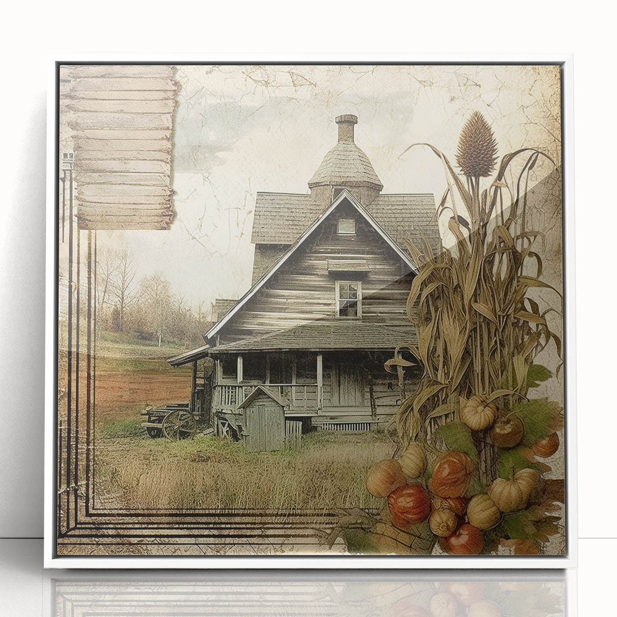 Rustic Farmhouse Decor with Barn and Corn Stalks - Country Style Art