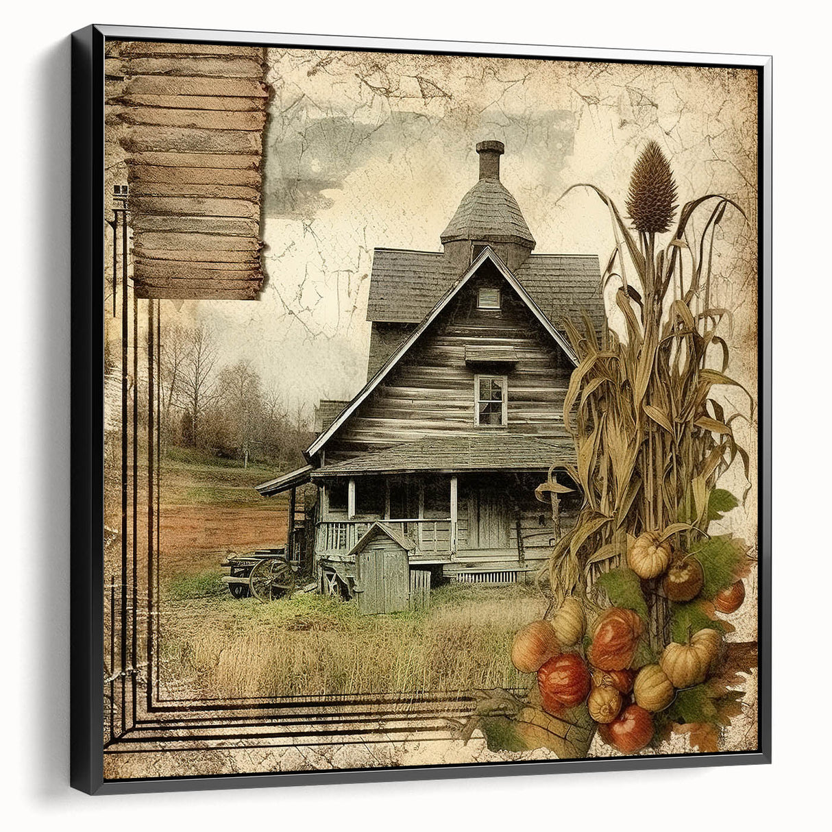 Rustic Farmhouse Decor with Barn and Corn Stalks - Country Style Art