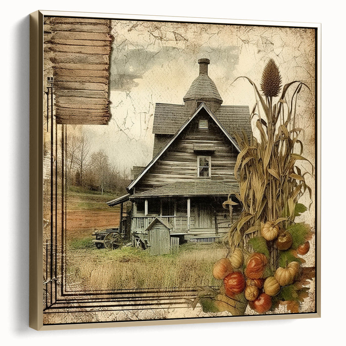 Rustic Farmhouse Decor with Barn and Corn Stalks - Country Style Art