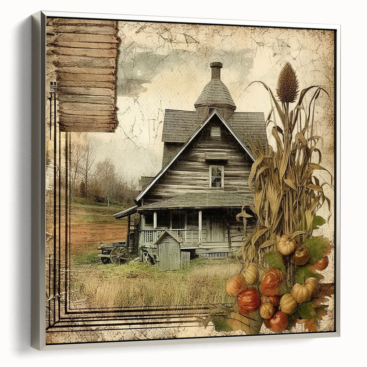 Rustic Farmhouse Decor with Barn and Corn Stalks - Country Style Art