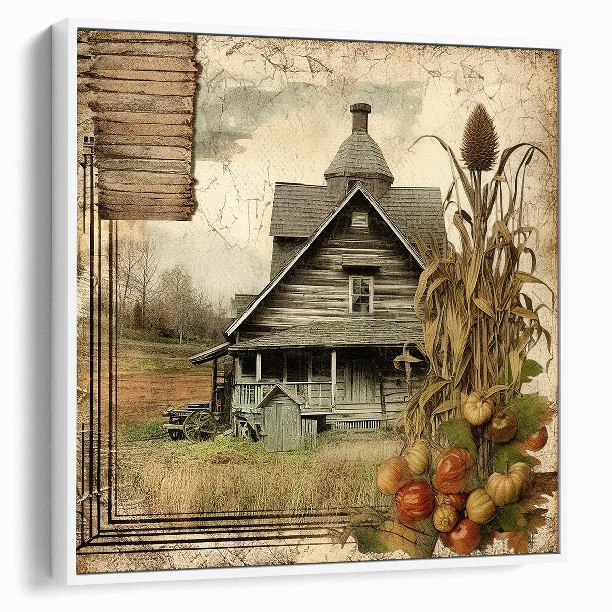 Rustic Farmhouse Decor with Barn and Corn Stalks - Country Style Art