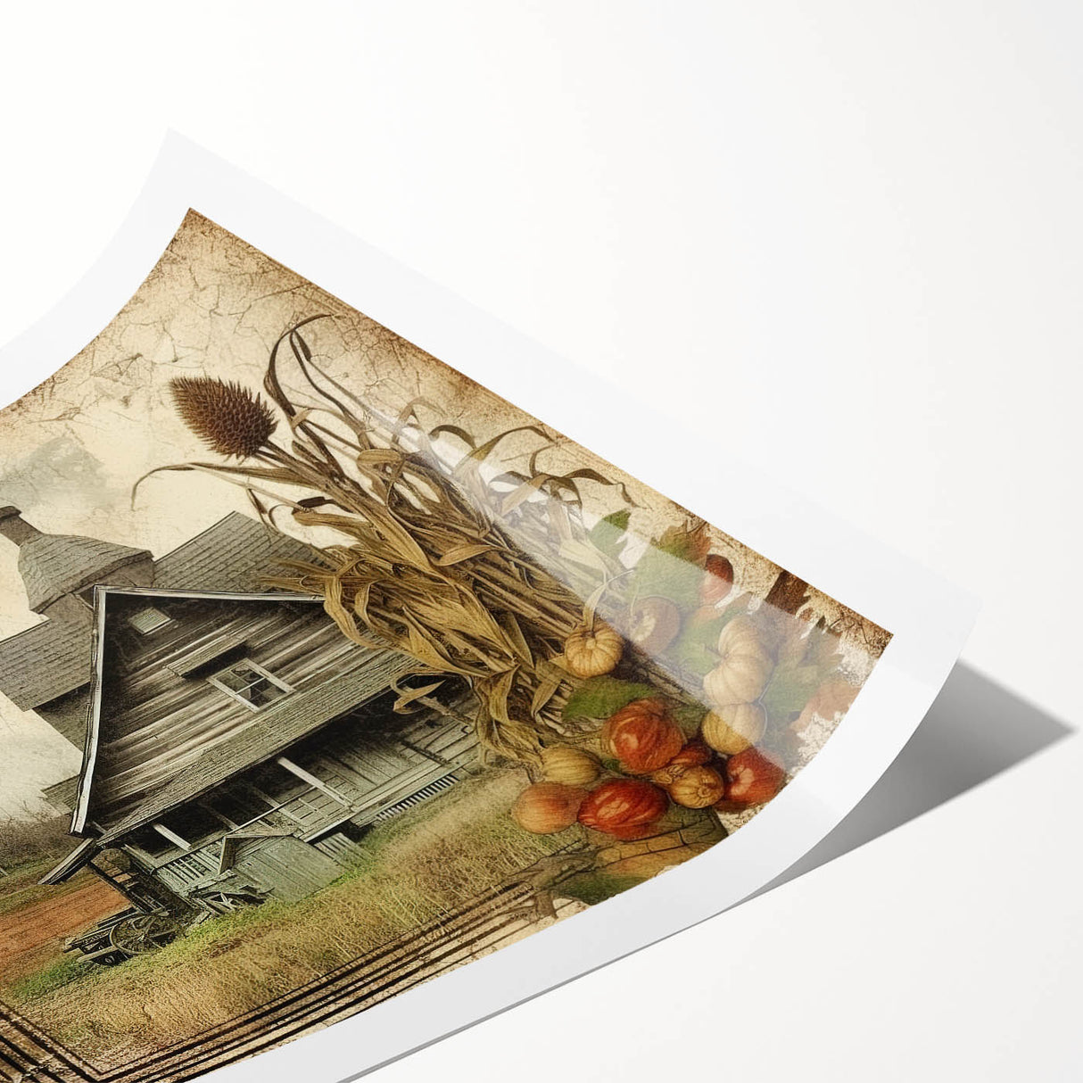 Rustic Farmhouse Decor with Barn and Corn Stalks - Country Style Art
