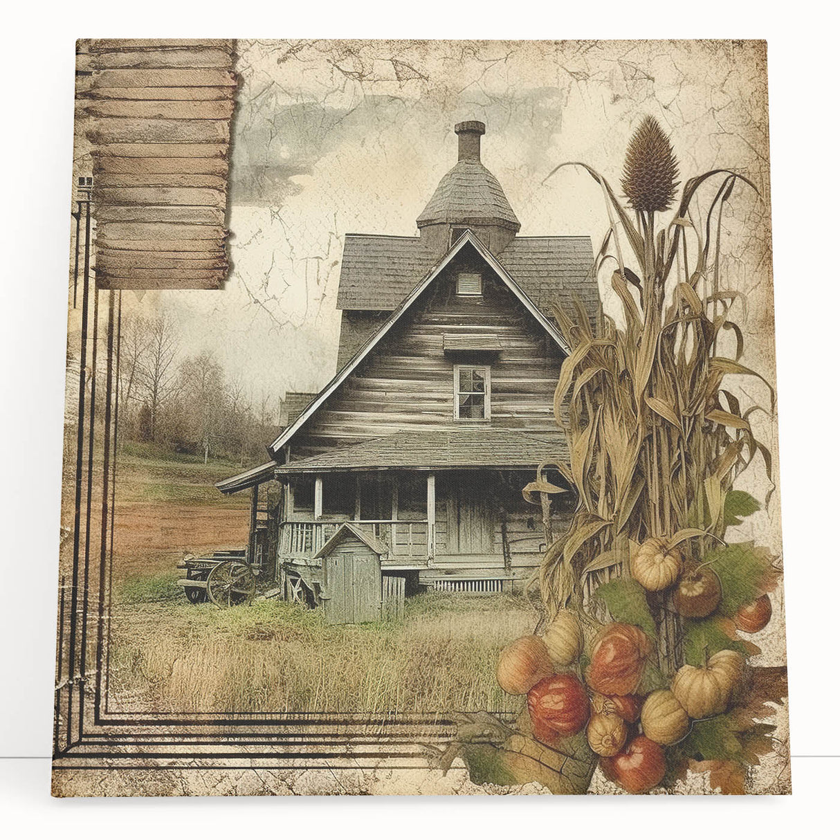 Rustic Farmhouse Decor with Barn and Corn Stalks - Country Style Art