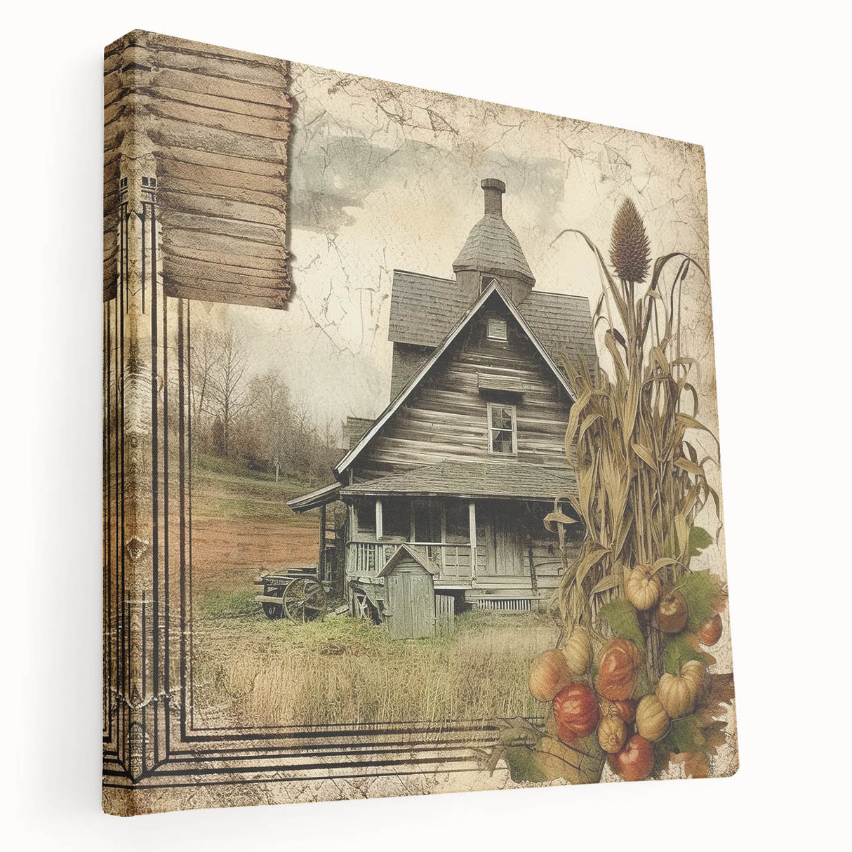 Rustic Farmhouse Decor with Barn and Corn Stalks - Country Style Art