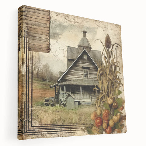 Rustic Farmhouse Decor with Barn and Corn Stalks - Country Style Art